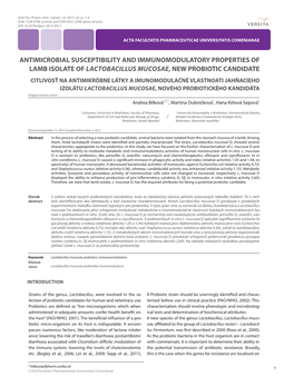 Antimicrobial Susceptibility and Immunomodulatory