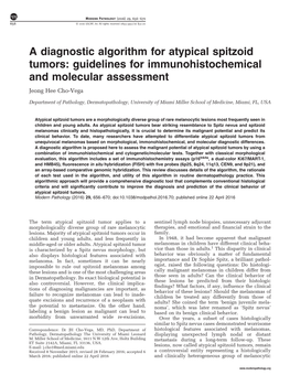 A Diagnostic Algorithm for Atypical Spitzoid Tumors: Guidelines for Immunohistochemical and Molecular Assessment Jeong Hee Cho-Vega