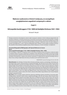 Wybrane Wydarzenia W Historii Medycyny, Ze Szczególnym Uwzględnieniem Zagadnień Związanych Z Rakiem