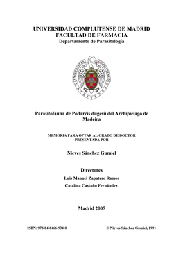 Parasitofauna De Podarcis Dugesii Del Archipielago De Madeira