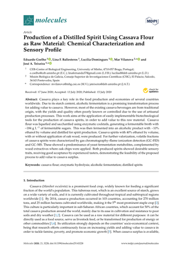 Production of a Distilled Spirit Using Cassava Flour As Raw Material: Chemical Characterization and Sensory Proﬁle