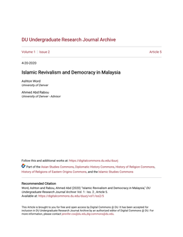 Islamic Revivalism and Democracy in Malaysia