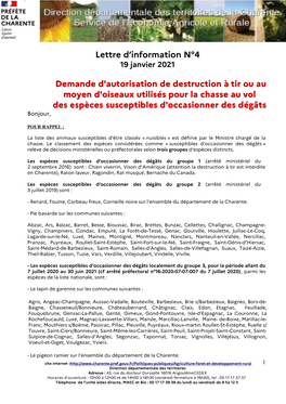 2021 Lettre D'information De La DDT N°4 Déclaration De Destruction Des