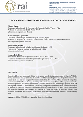 Electric Vehicles in China: Byd Strategies and Government Subsidies