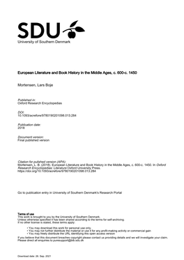 European Literature and Book History in the Middle Ages, C