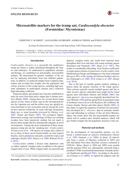 Microsatellite Markers for the Tramp Ant, Cardiocondyla Obscurior (Formicidae: Myrmicinae)