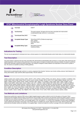 Leigh Syndrome Nuclear Gene Panel