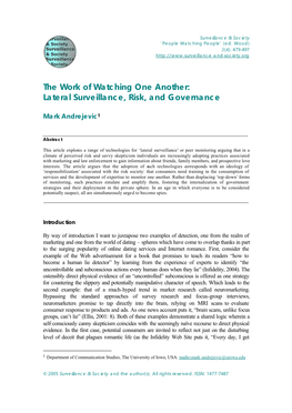 The Work of Watching One Another: Lateral Surveillance, Risk, and Governance