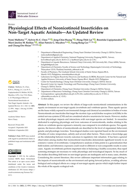 Physiological Effects of Neonicotinoid Insecticides on Non-Target Aquatic Animals—An Updated Review