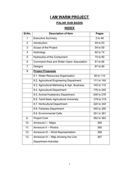 PALAR SUB BASIN INDEX Sl.No