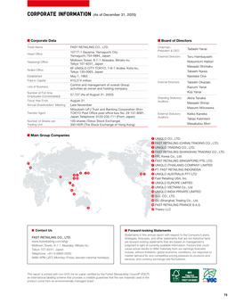 CORPORATE INFORMATION (As of December 31, 2020)