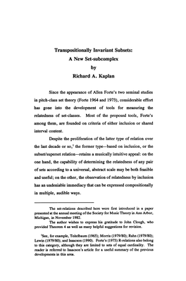 Transpositionally Invariant Subsets: a New Set-Subcomplex