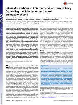 Inherent Variations in CO-H2S-Mediated Carotid Body O2 Sensing Mediate Hypertension and Pulmonary Edema