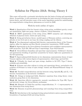 Syllabus for Physics 234A: String Theory I