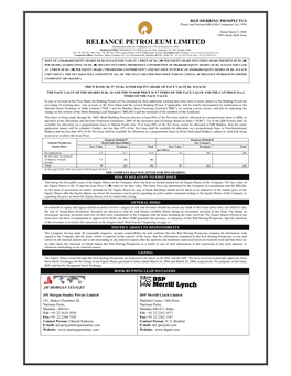 RELIANCE PETROLEUM LIMITED (Incorporated Under the Companies Act, 1956 on October 24, 2005) Registered Office: Motikhavdi, P.O