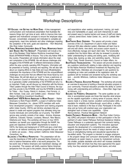 Workshop Descriptions