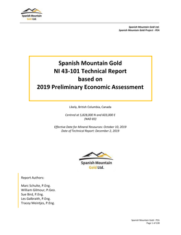 Spanish Mountain Gold NI 43-101 Technical Report Based on 2019 Preliminary Economic Assessment