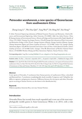 Petrocodon Wenshanensis, a New Species of Gesneriaceae from Southwestern China