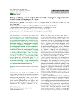 Survey of Cherry Necrotic Rusty Mottle Virus and Cherry Green Ring Mottle Virus Incidence in Korea by Duplex RT-PCR