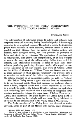 THE Evolutlon of the Lndlan Corporatlon of the TOLUCA Reglon, 1550-1810