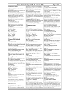 Radio 4 Extra Listings for 5 – 11 January 2013 Page 1 of 7 SATURDAY 05 JANUARY 2013 Chance to Escape Her Stifling In-Laws in Essex