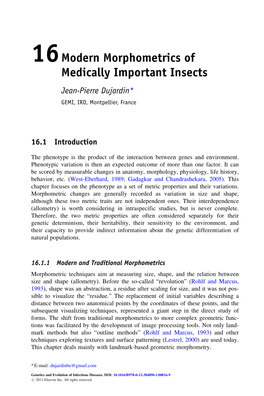 Modern Morphometrics of Medically Important Insects Jean-Pierre Dujardin* GEMI, IRD, Montpellier, France