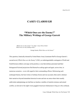 “Which Ones Are the Enemy?” the Military Writings of George Garrett