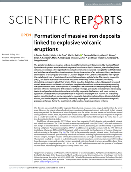 Formation of Massive Iron Deposits Linked to Explosive Volcanic Eruptions Received: 31 July 2018 J