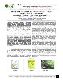 Pteridophytes of the Bisle Ghat Forests, South Western Ghats