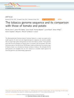 The Tobacco Genome Sequence and Its Comparison with Those of Tomato and Potato