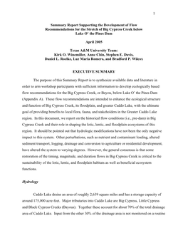 1 Summary Report Supporting the Development of Flow Recommendations for the Stretch of Big Cypress Creek Below Lake O' The