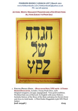 JUDAICA LIST | March 2021 | Fishburnbooks@Yahoo.Co.Uk PH: +44 208 4559139