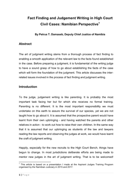 Fact Finding and Judgement Writing in High Court Civil Cases: Namibian Perspective1