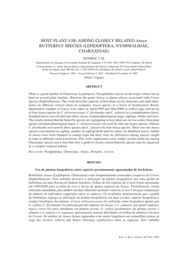 HOST PLANT USE AMONG CLOSELY RELATED Anaea BUTTERFLY SPECIES (LEPIDOPTERA, NYMPHALIDAE, CHARAXINAE)