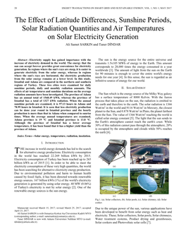 The Effect of Latitude Differences, Sunshine Periods, Solar Radiation