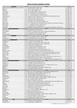 Myer Stores Address Listing