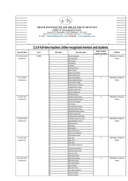 2.3.4 Full-Time Teachers /Other Recognized Mentors and Students