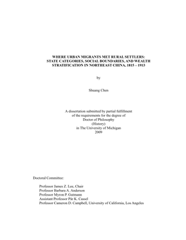 State Categories, Social Boundaries, and Wealth Stratification in Northeast China, 1815 – 1913