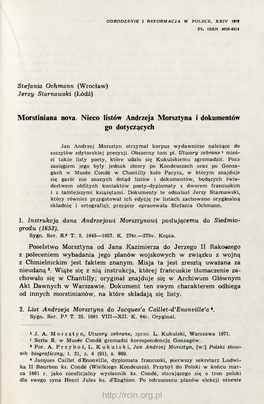 Morstiniana Nova. Nieco Listów Andrzeja Morsztyna I Dokumentów Go Dotyczących