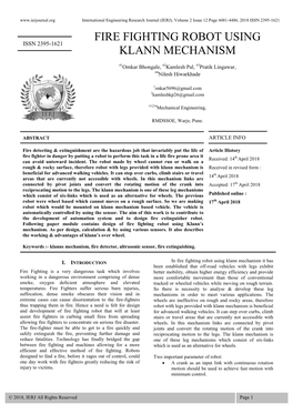 Fire Fighting Robot Using Issn 2395-1621 Klann Mechanism