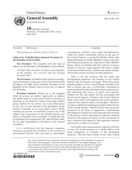 General Assembly Official Records Asdf Sixty-Ninth Session 10Th Plenary Meeting Thursday, 25 September 2014, 3 P.M