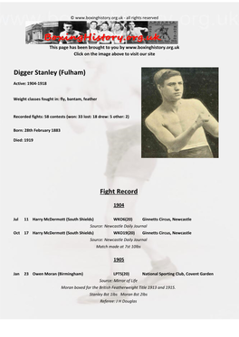 Fight Record Digger Stanley (Fulham)