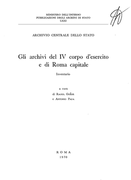 Gli Archivi Del IV Corpo D'esercito E Di Roma Capitale. Inventario