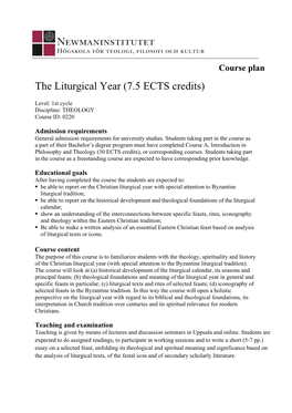 The Liturgical Year (7.5 ECTS Credits)