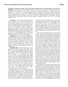 Geologic Mapping of the Ac-H-13 Urvara Quadrangle of Ceres from Nasa’S Dawn Mission