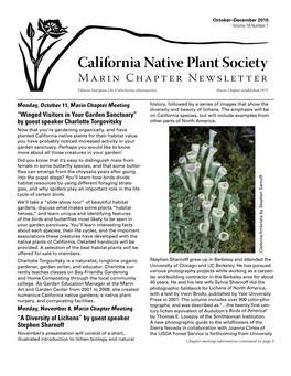 California Native Plant Society Marin Chapter Newsletter Tiburon Mariposa Lily (Calochortus Tiburonensis) Marin Chapter Established 1973