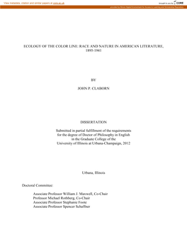 Ecology of the Color Line: Race and Nature in American Literature, 1895-1941