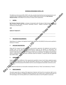 RAJ TELEVISION NETWORK LTD. - Website Copy Not for Execution “RPS” Means the Rate Per Subscriber Calculated As Per the Channels/Bouquets Selected by the Operator