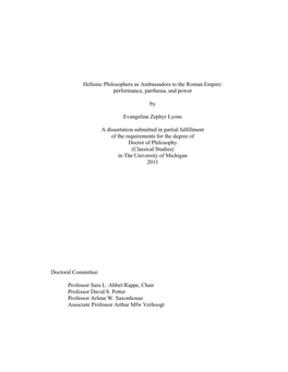 Hellenic Philosophers As Ambassadors to the Roman Empire: Performance, Parrhesia, and Power