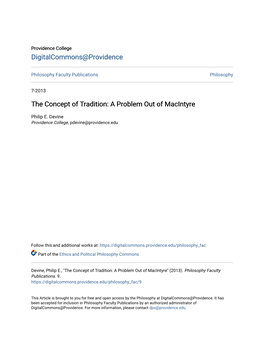 The Concept of Tradition: a Problem out of Macintyre